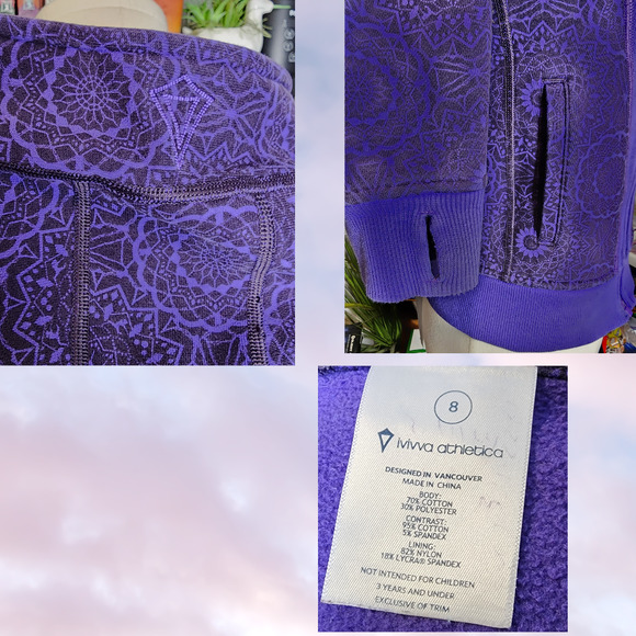 Ivivva Athletica Lululemon Purple Geometric Scuba Full Zip Thumb Hole Jacket 8 - Picture 5 of 6